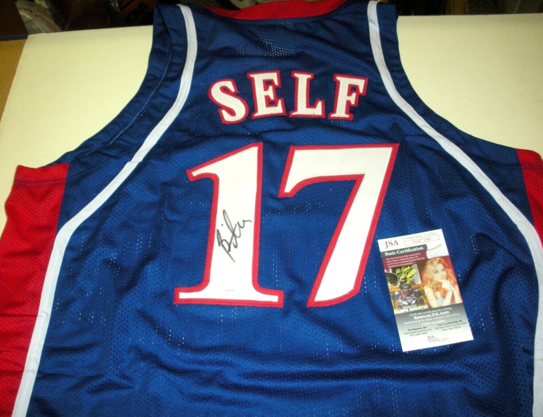 Bill Self Signed Kansas Jayhawks Jersey HOF 2017 JSA COA: Bill Self Signed Kansas Jayhawks Jersey HOF 2017 JSA COA This is a pre-owned Kansas Jayhawks jersey signed by Bill Self, the Hall of Fame coach inducted in 2017. The jersey is an original item and fea