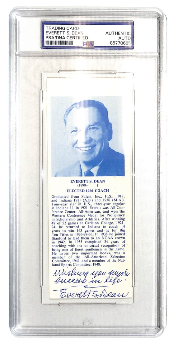 Autographed Everett Dean Basketball Hall of Fame Bookmark PSA Indiana Hoosiers (1 of 2)