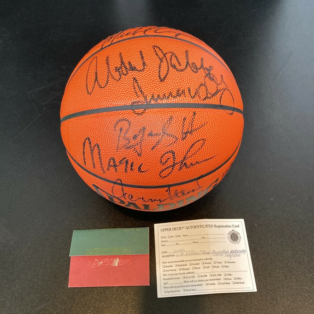 1986-87 Lakers Team Signed Basketball with Upper Deck COA (1 of 12)