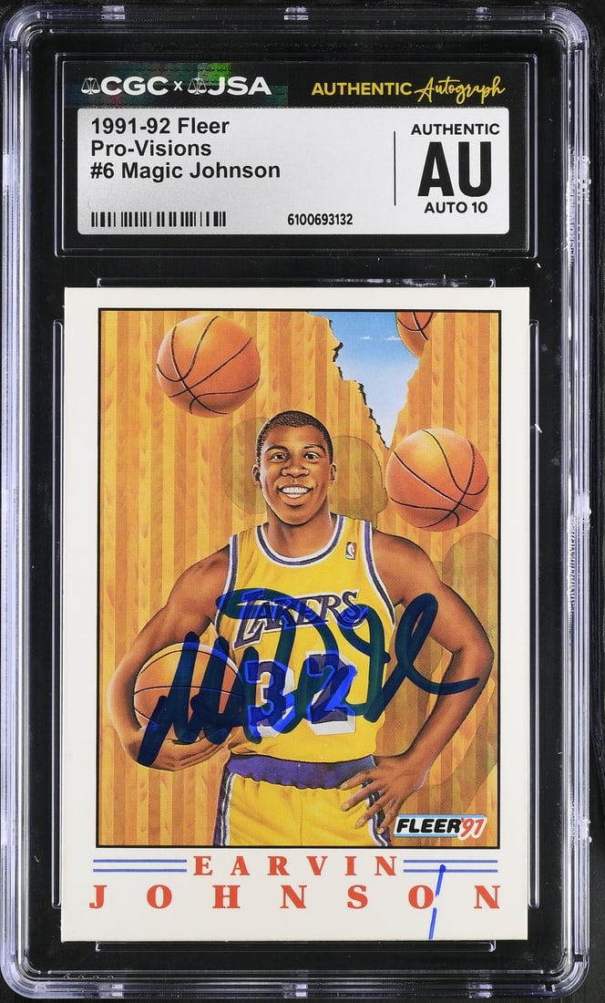 Magic Johnson Autographed 1991-92 Fleer Pro-Visions Card 6 CGC JSA 10 (1 of 2)