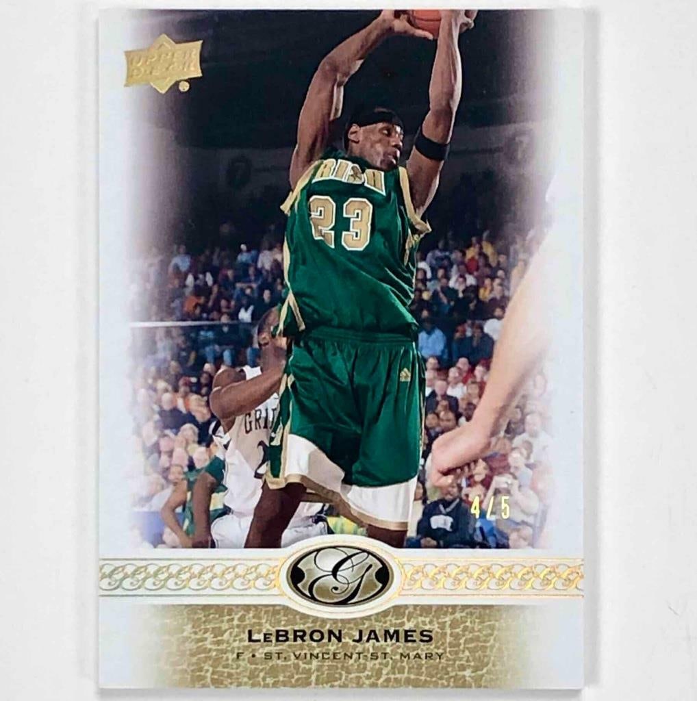 LeBron James Gold Spectrum Serial Numbered 2011 Upper Deck Card #36 /5: LeBron James Gold Spectrum Serial Numbered 2011 Upper Deck Card #36 /5 This is a 2011 Upper Deck All-Time Greats UD Gold Spectrum #36 LeBron James sports trading card, featuring a parallel short print