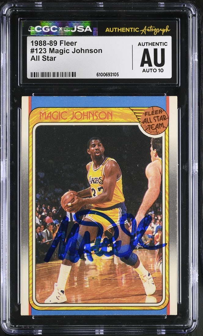 Magic Johnson Autographed 1988-89 Fleer Basketball Card CGC x JSA 10 (1 of 2)