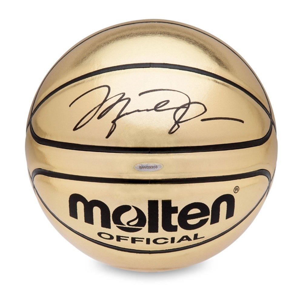Molten Gold Basketball Signed by Michael Jordan Upper Deck Authenticated: Molten Gold Basketball Signed by Michael Jordan Upper Deck Authenticated This is an original Molten Gold basketball autographed by Michael Jordan of the Chicago Bulls. The signature is authenticated b