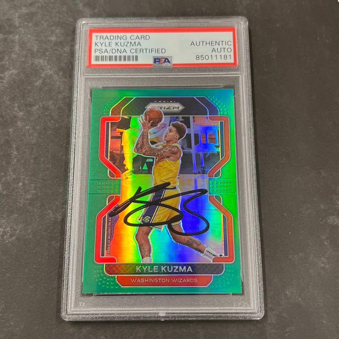 Kyle Kuzma Autographed 2021-22 Panini Prizm 156 Card PSA Encapsulated Wizards (1 of 3)