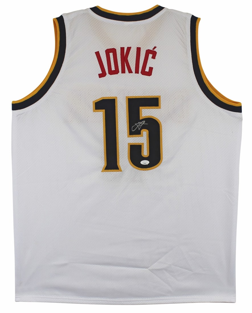 Nikola Jokic Signed White Pro Style Jersey JSA COA Denver Nuggets Autograph: Nikola Jokic Signed White Pro Style Jersey JSA COA Denver Nuggets Autograph This white pro style jersey has been personally autographed by Nikola Jokic of the Denver Nuggets. The jersey is custom-stit