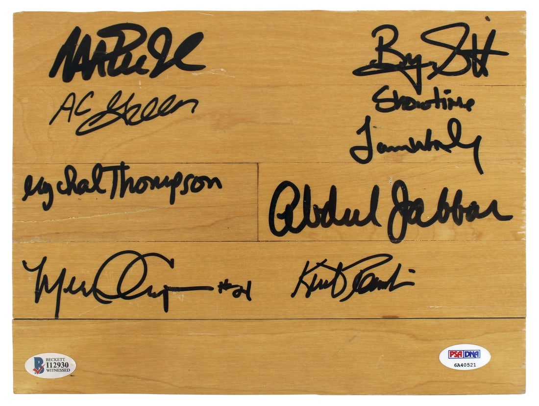 8x10 Lakers forum floorboard signed by 8 players PSA BAS (1 of 8)