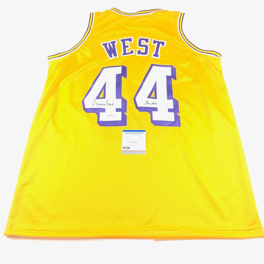 Autographed Jerry West Los Angeles Lakers Jersey With THE LOGO Inscription PSA/DNA: Autographed Jerry West Los Angeles Lakers Jersey With THE LOGO Inscription PSA/DNA This is a pre-owned stitched Los Angeles Lakers jersey autographed and inscribed "THE LOGO" by basketball legend Jerr