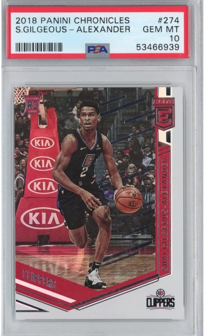 2018-19 Panini Chronicles Shai Gilgeous-Alexander #274 Rookie PSA 10 Gem Mint Basketball Card: 2018-19 Panini Chronicles Shai Gilgeous-Alexander #274 Rookie PSA 10 Gem Mint Basketball Card This is a graded 2018-19 Panini Chronicles Shai Gilgeous-Alexander #274 Rookie RC Basketball Card, featuri