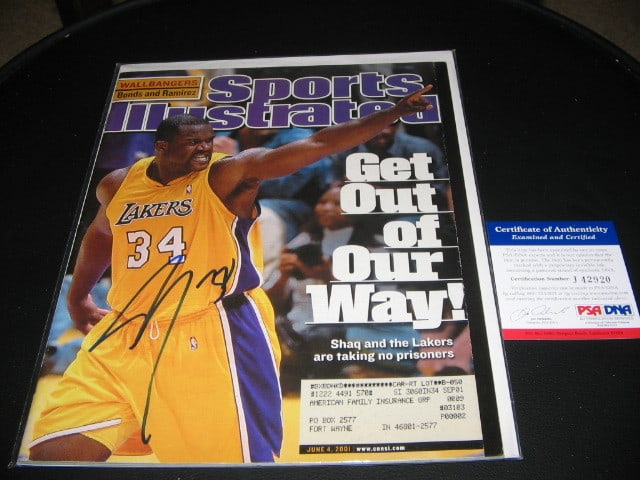 Sports Illustrated Magazine Signed by Shaquille O'Neal with PSA DNA Authentication: Sports Illustrated Magazine Signed by Shaquille O'Neal with PSA DNA Authentication This is an original Sports Illustrated magazine featuring Shaquille O'Neal of the Los Angeles Lakers, signed and auth