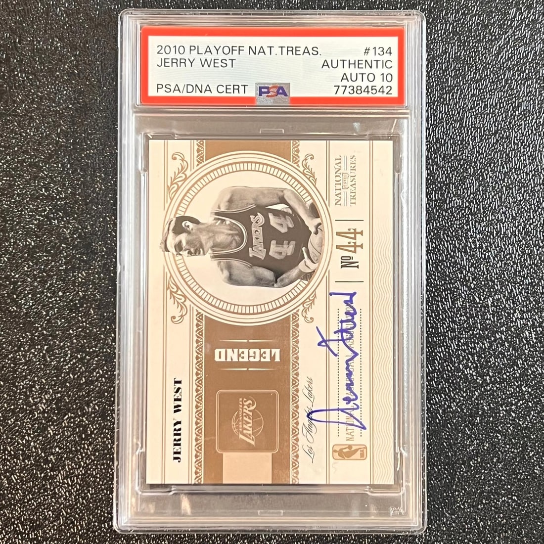 2010 Panini National Treasures Jerry West Signed Card PSA Authenticated: 2010 Panini National Treasures Jerry West Signed Card PSA Authenticated This 2010 Playoffs National Treasures #134 sports trading card features the legendary Jerry West, an iconic player of the Los An