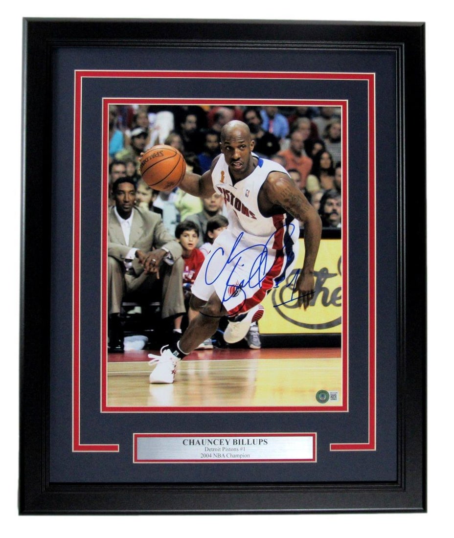 Chauncey Billups Autographed 11x14 Framed Photo Detroit Pistons BAS Beckett (1 of 4)
