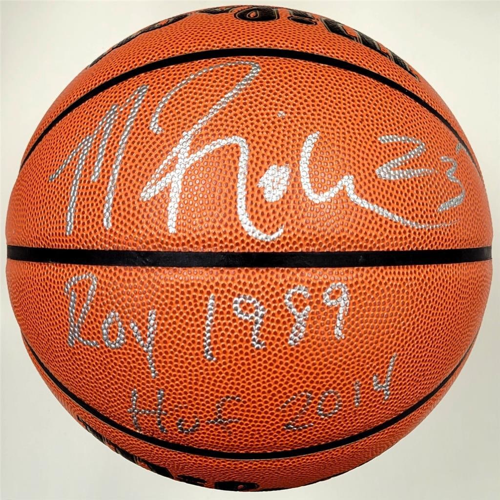 Mitch Richmond Signed Wilson Basketball ROY 1989 HOF 2014 Beckett Authenticated: Mitch Richmond Signed Wilson Basketball ROY 1989 HOF 2014 Beckett Authenticated This is an original Wilson basketball signed by Mitch Richmond, featuring his inscriptions "ROY 1989" and "HOF 2014." Th