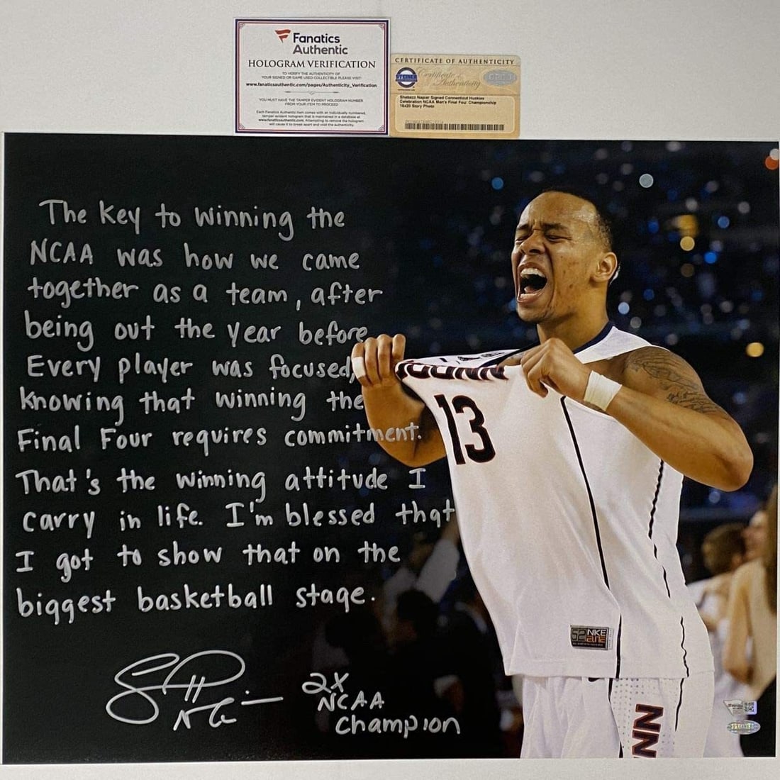 Shabazz Napier Autographed UConn 16x20 Photo Inscribed Fanatics COA (1 of 1)