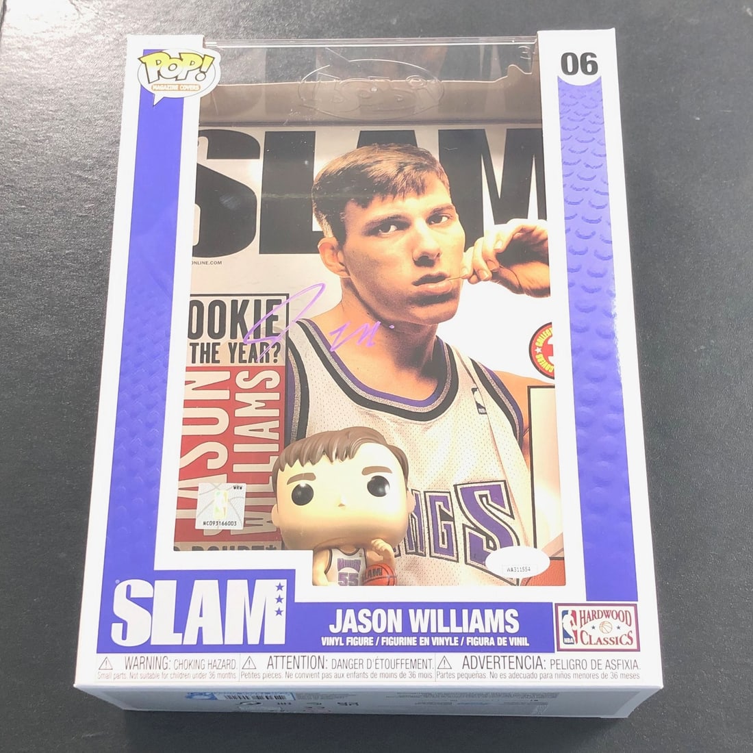 JSA Authenticated Jason Williams Signed Jumbo Slam Funko Pop: JSA Authenticated Jason Williams Signed Jumbo Slam Funko Pop This is a Jumbo Slam Funko Pop! collectible featuring the Sacramento Kings, autographed by basketball legend Jason Williams. The item is an
