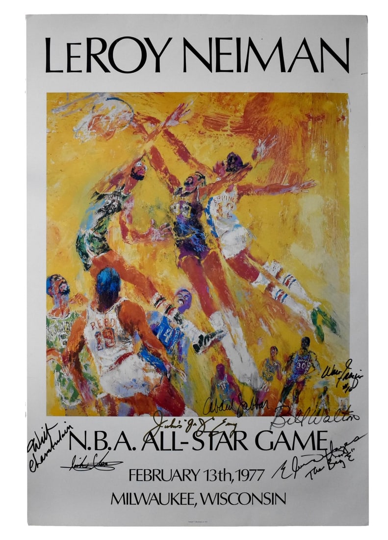 1977 NBA All-Star Poster Nieman Signed by 7 Hall of Famers PSA DNA Authenticated (1 of 3)