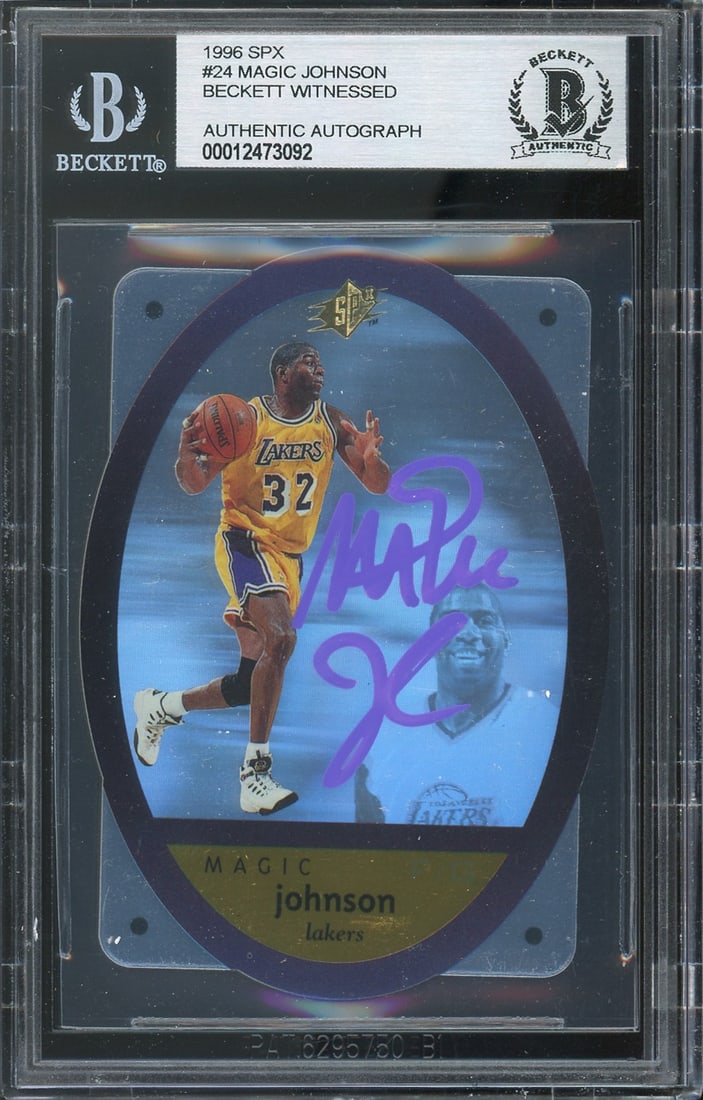 Magic Johnson Signed 1996 SPX #24 Card Los Angeles Lakers Beckett Authenticated (1 of 2)