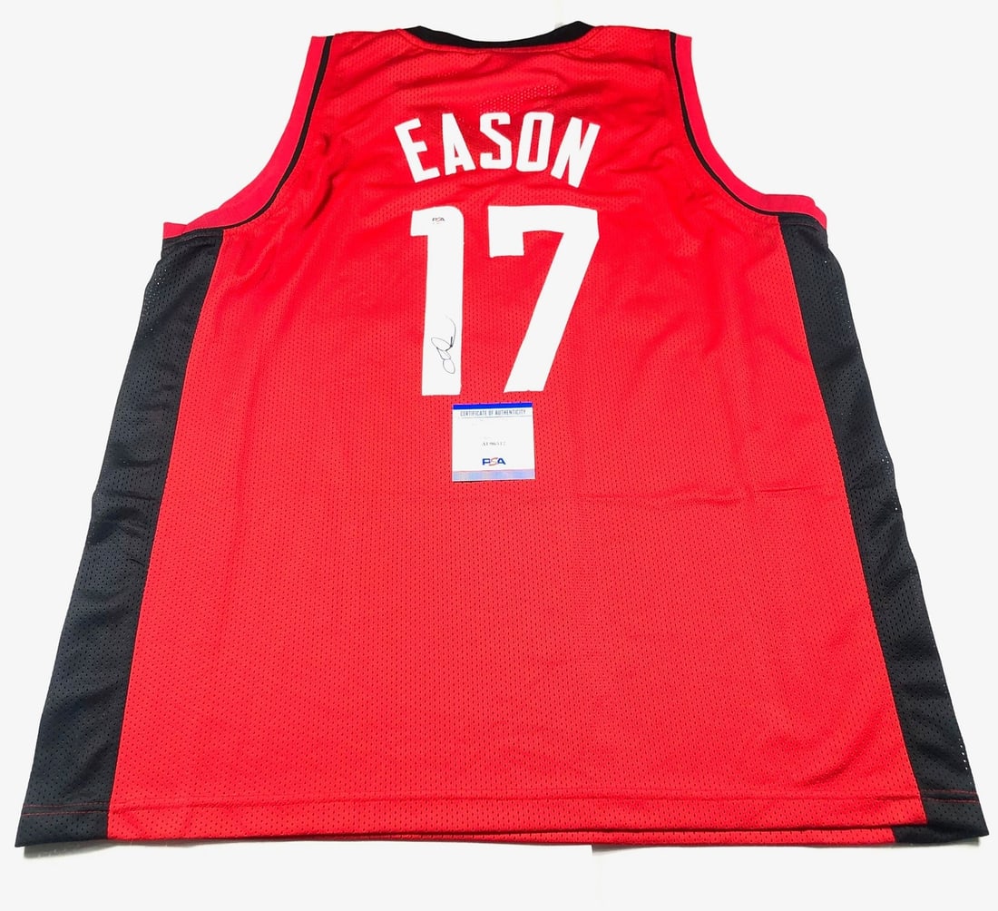 Autographed Tari Eason Houston Rockets PSA DNA stitched basketball jersey: Autographed Tari Eason Houston Rockets PSA DNA stitched basketball jersey This is a pre-owned Houston Rockets jersey autographed by Tari Eason. The jersey features stitched details and the autograph h