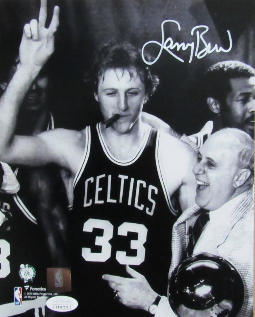 Larry Bird HOF Signed 8x10 Photo Boston Celtics JSA Authenticated: Larry Bird HOF Signed 8x10 Photo Boston Celtics JSA Authenticated This is an original signed 8x10 photo of Larry Bird, a Hall of Fame basketball player, representing the Boston Celtics. The autograph 