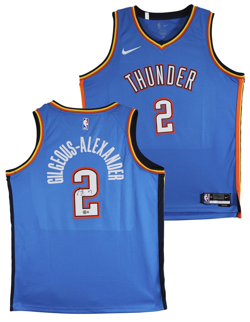 Shai Gilgeous-Alexander Signed Blue Nike Jersey Beckett Authenticated: Shai Gilgeous-Alexander Signed Blue Nike Jersey Beckett Authenticated This original autographed blue Nike Icon Edition Swingman Jersey is personally signed by Shai Gilgeous-Alexander of the Oklahoma C