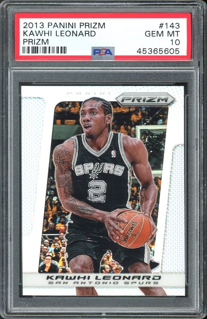 2013 Panini Prizm Kawhi Leonard Rookie Card PSA Gem Mint 10 Slabbed: 2013 Panini Prizm Kawhi Leonard Rookie Card PSA Gem Mint 10 Slabbed This is a 2013 Panini Prizm #143 rookie card featuring Kawhi Leonard of the San Antonio Spurs. The card has been professionally grad