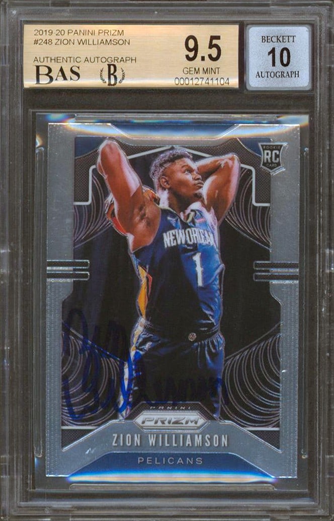Beckett Slabbed Zion Williamson 2019 Prizm Rookie Auto Card 9.5 10: Beckett Slabbed Zion Williamson 2019 Prizm Rookie Auto Card 9.5 10 This 2019 Panini Prizm #248 rookie card features Zion Williamson of the New Orleans Pelicans. The card has been personally signed by 