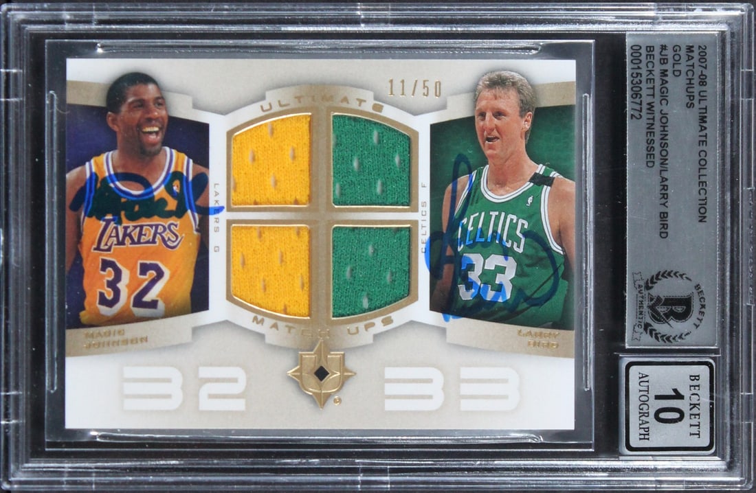 2007 Ultimate Collection Gold Card Signed by Magic Johnson and Larry Bird BAS 10 (1 of 2)