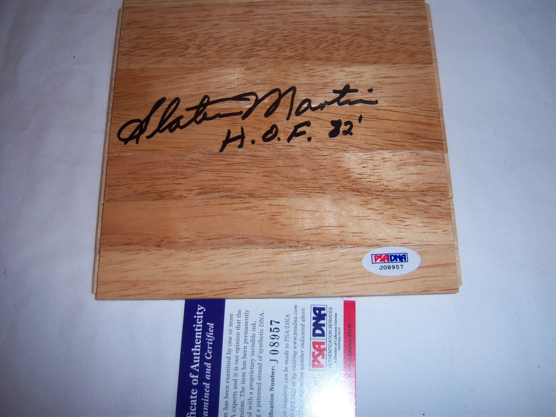 Slater Martin signed Lakers HOF PSA DNA 6x6 floorboard (1 of 2)