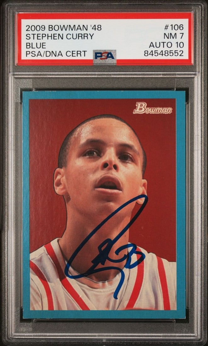 2009 Bowman Stephen Curry Signed Rookie Card PSA 7 AUTO 10: 2009 Bowman Stephen Curry Signed Rookie Card PSA 7 AUTO 10 This 2009 Bowman '48 #106 Stephen Curry signed rookie card is a must-have for any basketball fan and collector. Authentically signed by Steph