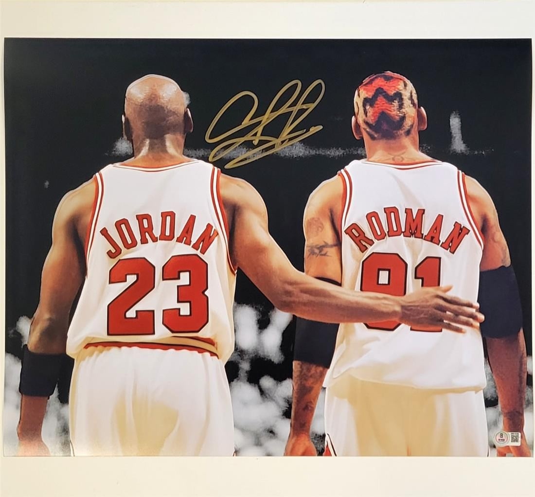 Dennis Rodman Signed 16x20 Chicago Bulls Photo with Michael Jordan BAS (1 of 3)