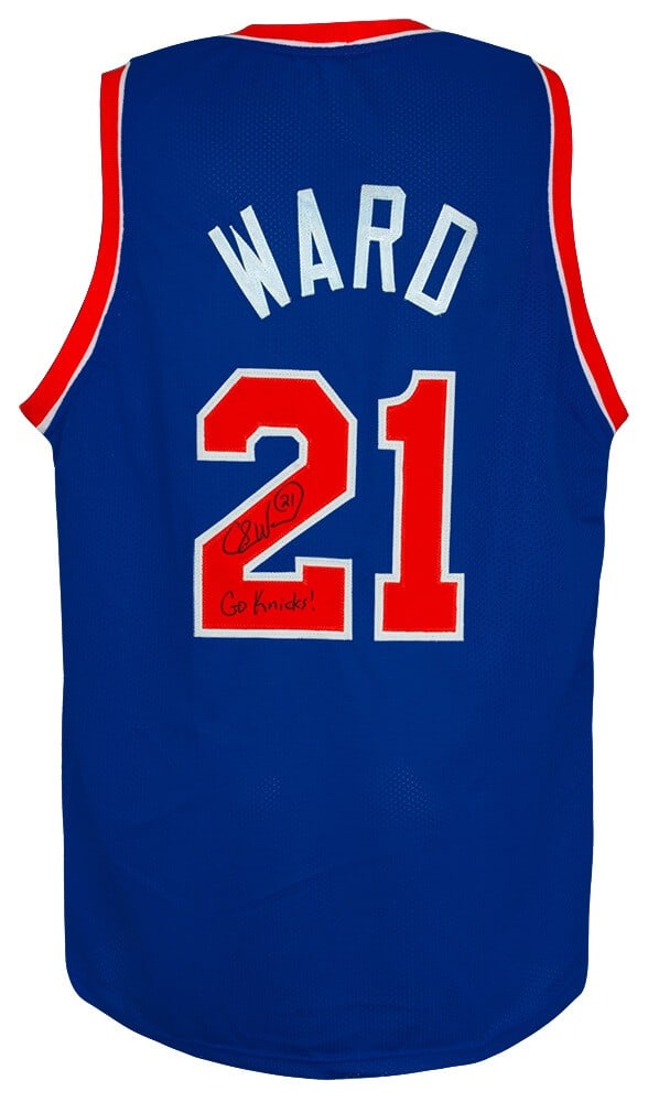Charlie Ward Signed Knicks Blue Throwback Jersey with Inscription (1 of 3)