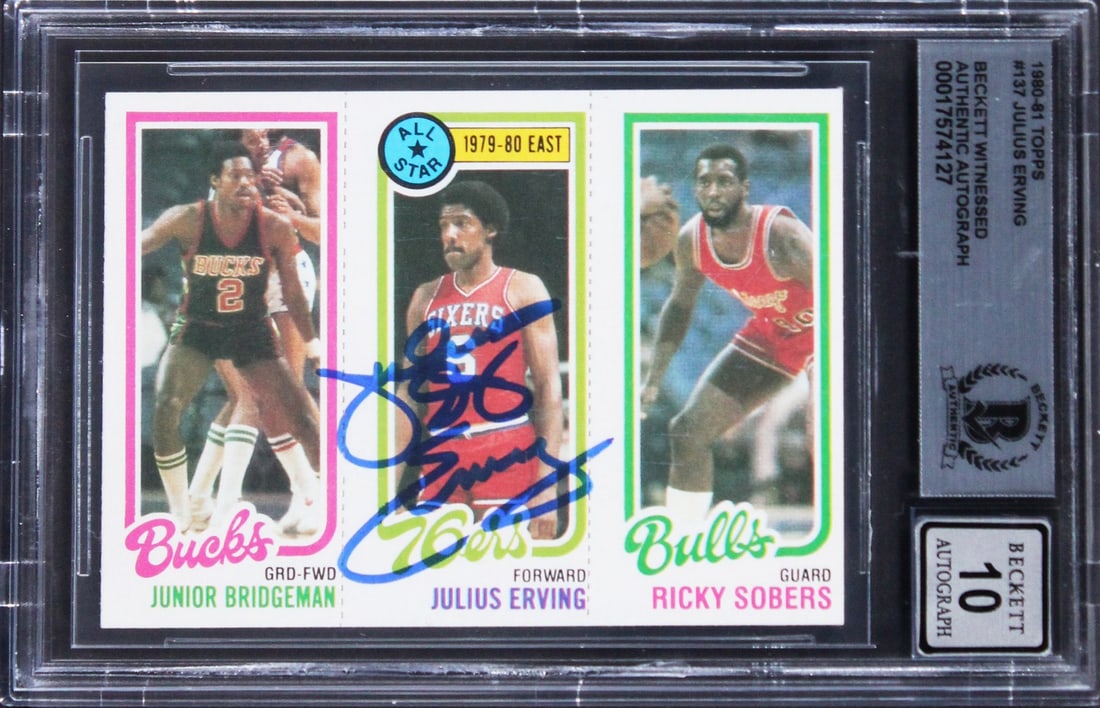 Julius Erving Signed 1980 Topps #137 Card Gem Mint 10 Beckett Authenticated (1 of 2)