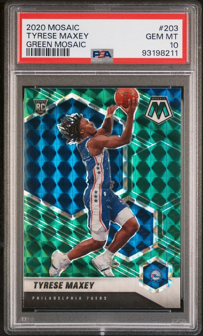 2020 Mosaic Tyrese Maxey #203 Green Mosaic RC Basketball Card PSA 10 (1 of 2)
