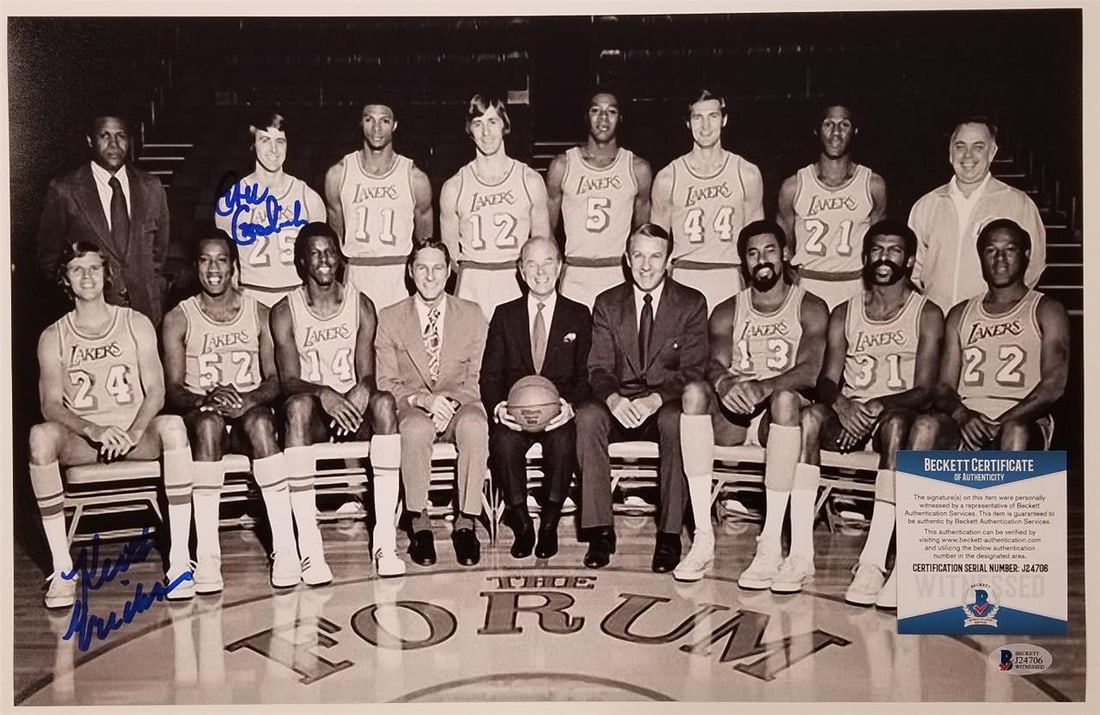 11x17 1972 Lakers Team Photo Signed by Goodrich and Erickson BAS Beckett COA (1 of 1)
