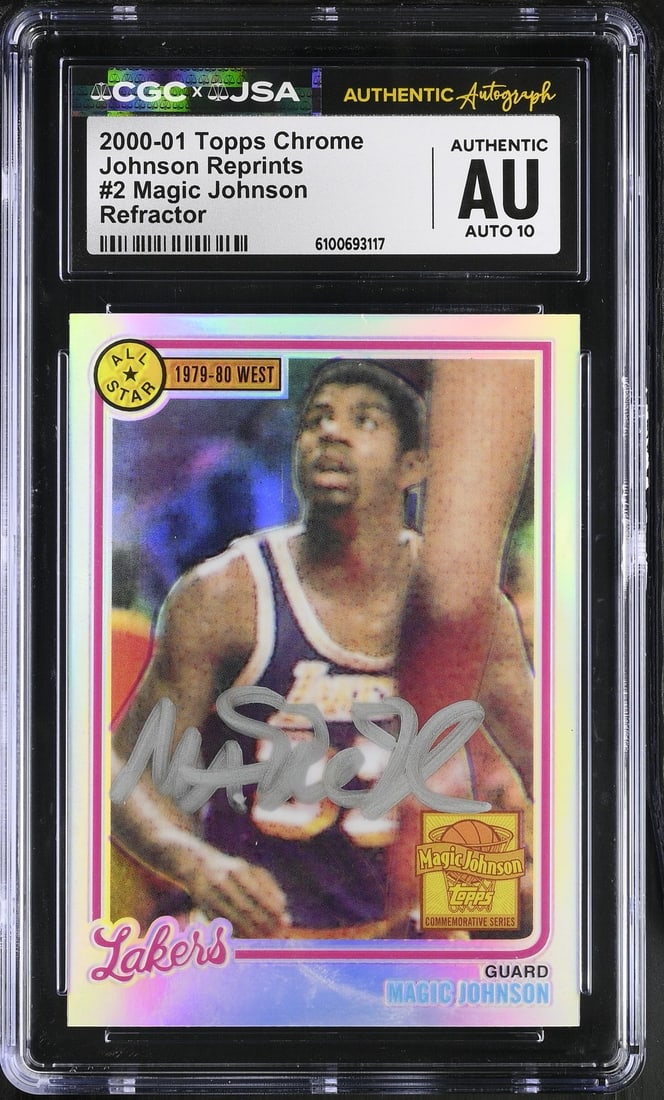 Magic Johnson Autographed 2000-01 Topps Chrome Ref Basketball Card CGC JSA 10 (1 of 2)