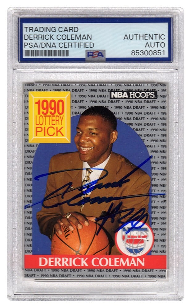 Derrick Coleman Signed 1990 NBA Hoops Rookie Card #390 PSA Encapsulated (1 of 2)
