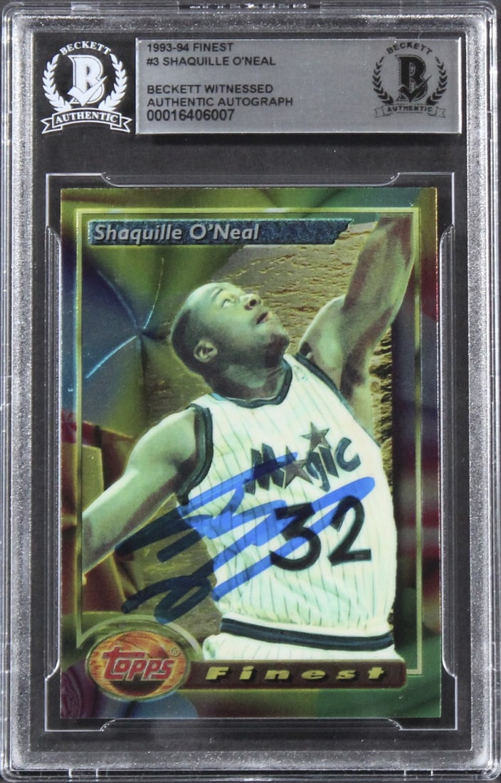 Shaquille O'Neal Signed 1993 Finest #3 Basketball Card Beckett Authenticated Slab (1 of 2)