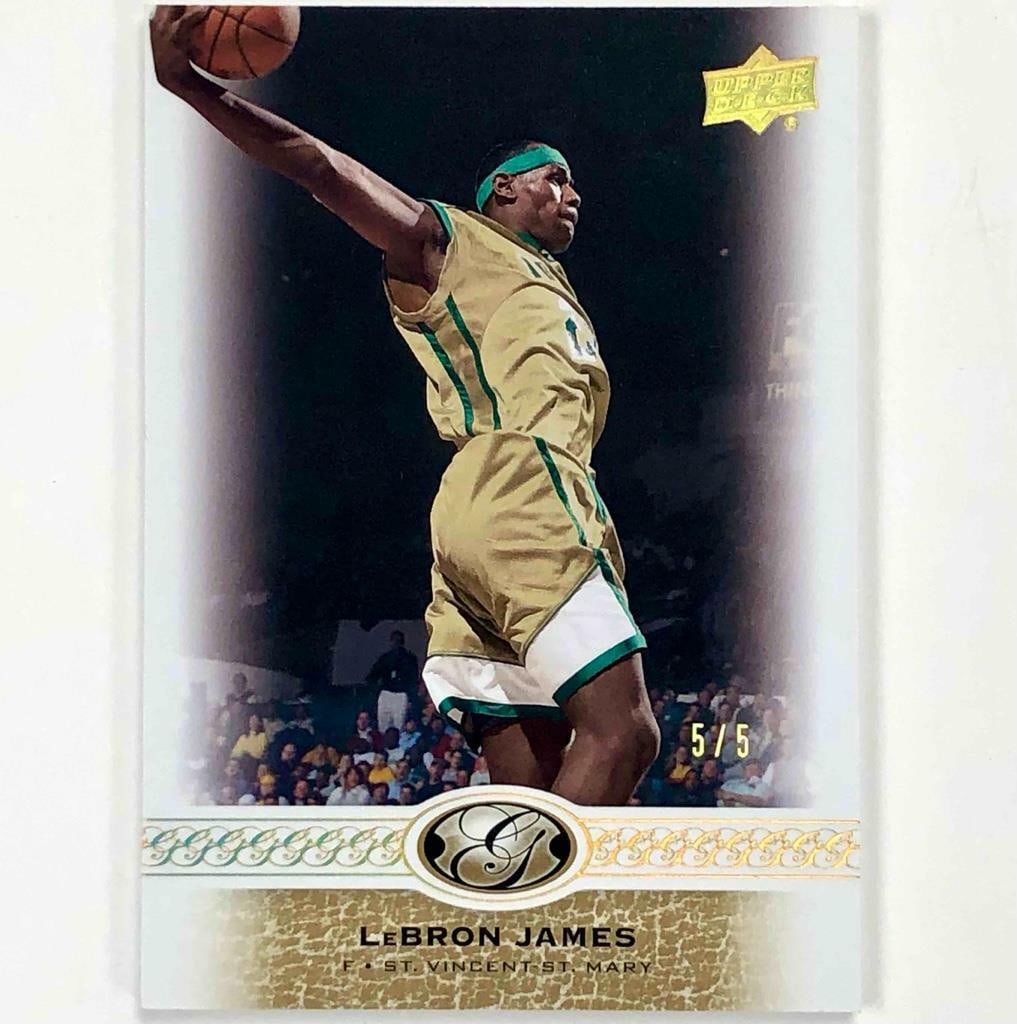 2011 Upper Deck All-Time Greats LeBron James Gold Spectrum Card #38 5/5: 2011 Upper Deck All-Time Greats LeBron James Gold Spectrum Card #38 5/5 This rare 2011 Upper Deck All-Time Greats LeBron James card #38 features the exclusive Gold Spectrum parallel, serial numbered 5