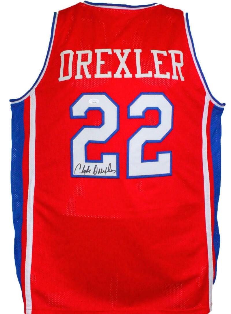 Clyde Drexler signed red college-style basketball jersey JSA witnessed (1 of 9)