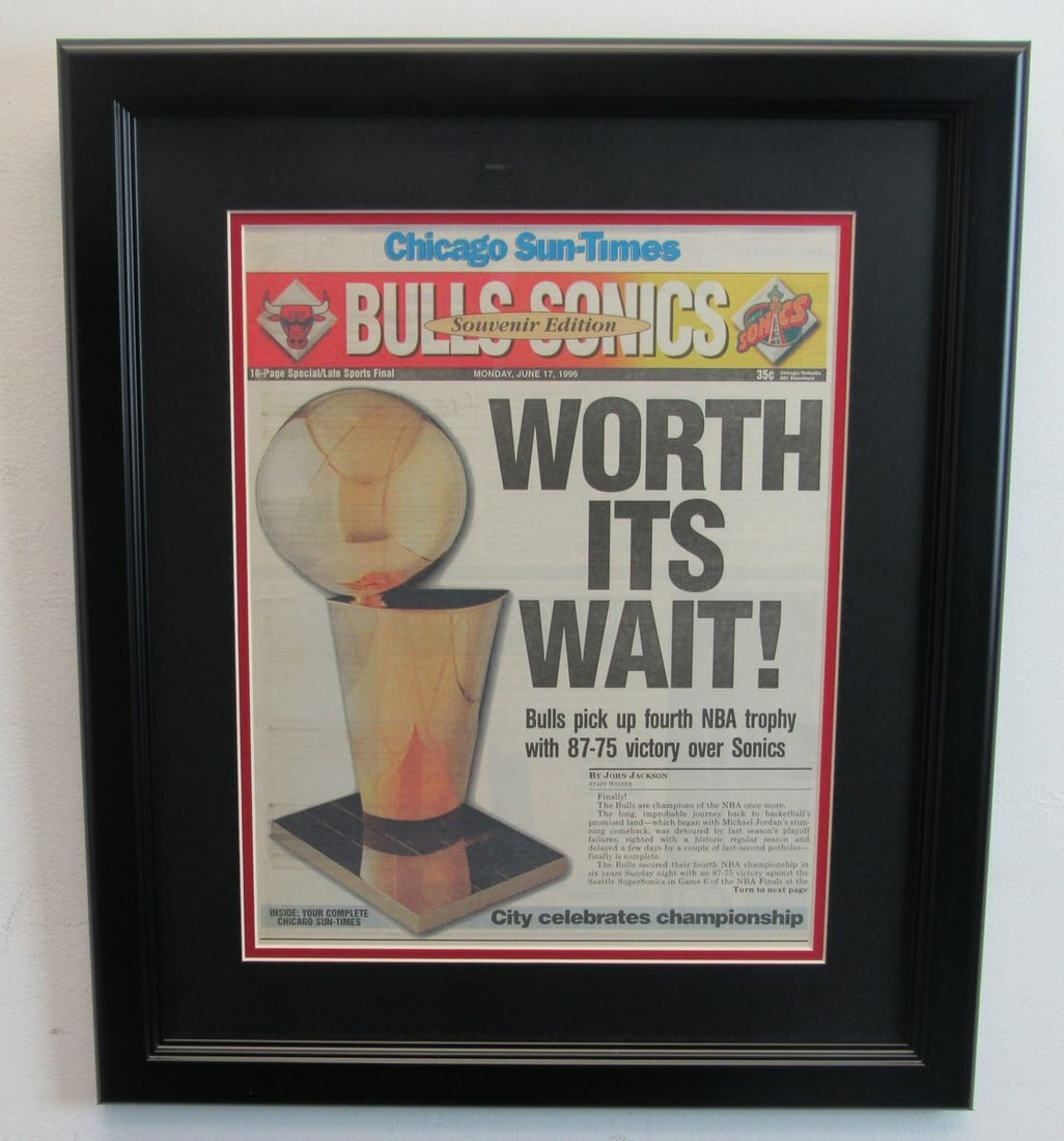 Chicago Bulls 1996 Championship Framed Newspaper 17x21 (1 of 4)