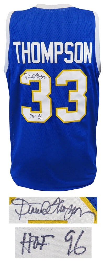 Blue Throwback Jersey Signed by David Thompson with HOF 96 Inscription SS COA (1 of 2)
