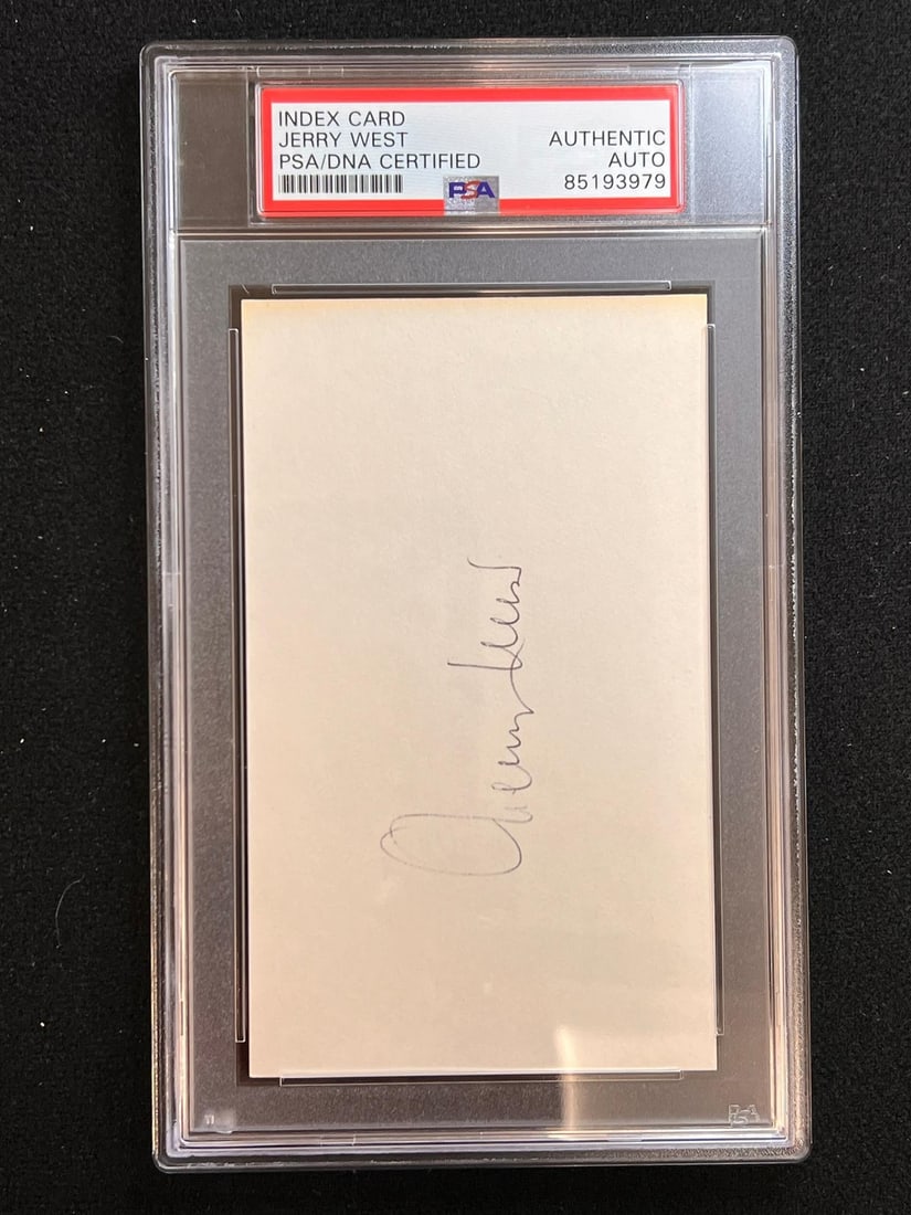 PSA DNA Encapsulated Jerry West Lakers Signed Index Card (1 of 2)