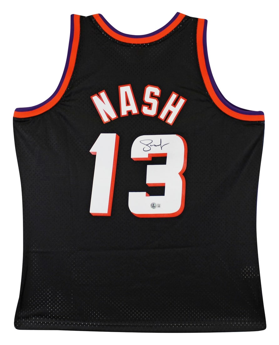 Steve Nash Autographed Black 1996-97 HWC Suns Jersey Beckett Witnessed: Steve Nash Autographed Black 1996-97 HWC Suns Jersey Beckett Witnessed This black Mitchell & Ness 1996-97 Hardwood Classics Swingman Jersey is personally signed by Steve Nash of the Phoenix Suns. The 