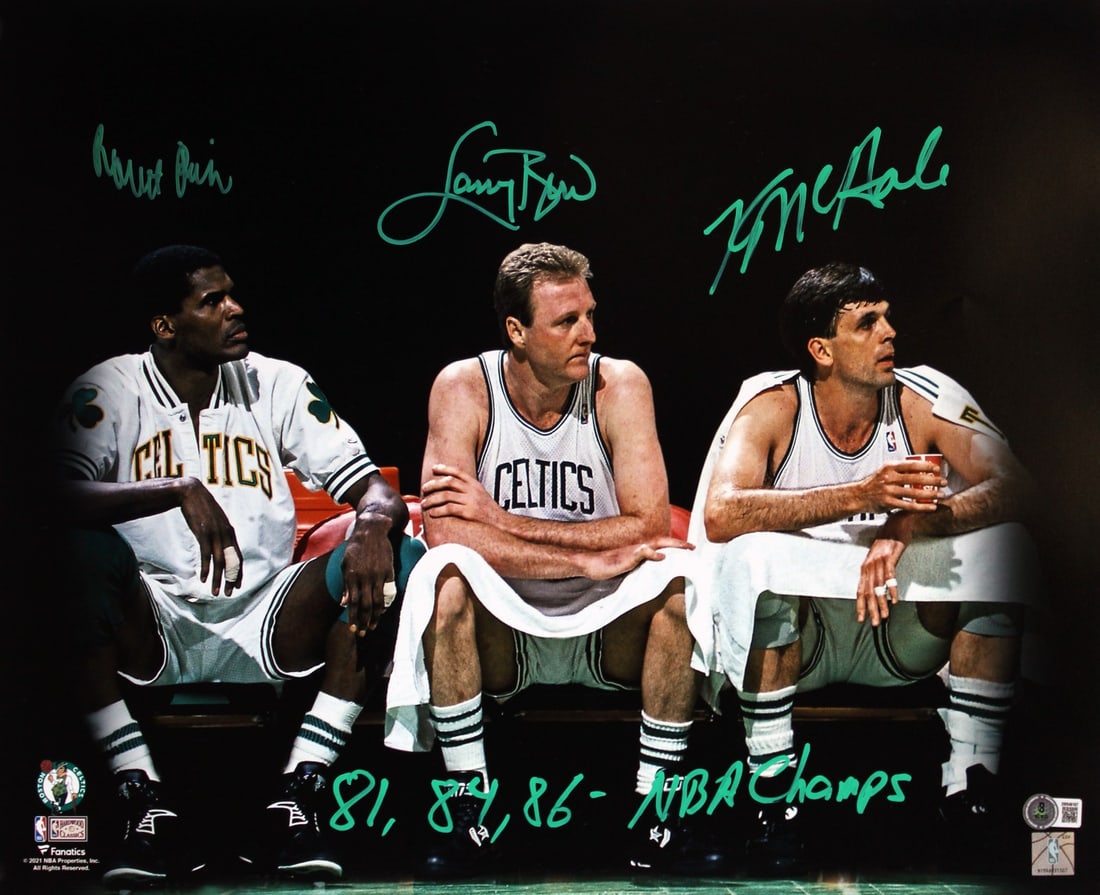 Beckett authenticated 16x20 Celtics trio signed spotlight photo (1 of 2)