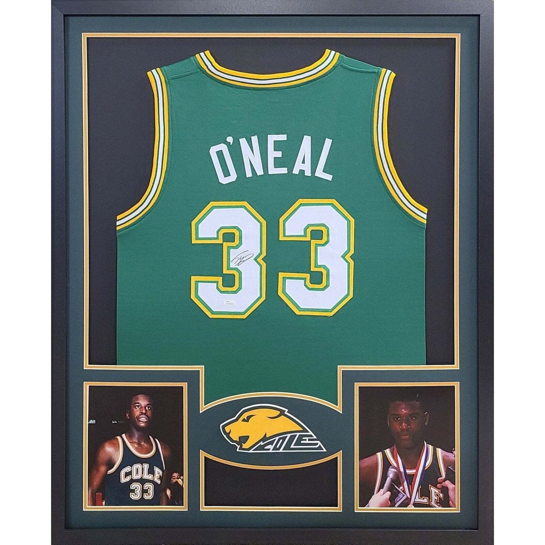 Shaquille O'Neal JSA Certified Autographed Framed High School Jersey 42x34: Shaquille O'Neal JSA Certified Autographed Framed High School Jersey 42x34 Celebrate the remarkable career of basketball legend Shaquille O'Neal with this autographed framed jersey from his high schoo