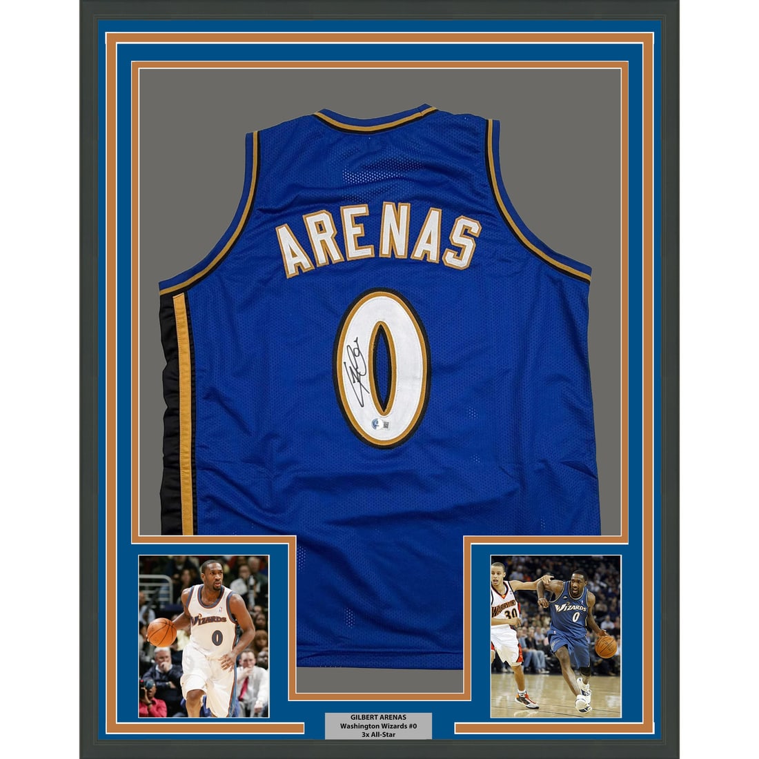 Gilbert Arenas signed Washington blue jersey framed 35x39 BAS COA (1 of 2)