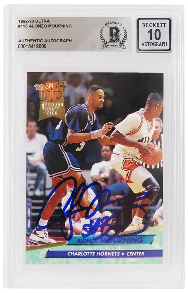 Alonzo Mourning Signed 1992-93 Fleer Ultra Rookie Card #193 Beckett Auto 10 (1 of 2)