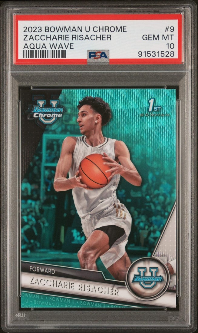 2023 Bowman Zaccharie Risacher #9 Aqua Wave #/299 PSA 10 Basketball Card (1 of 2)