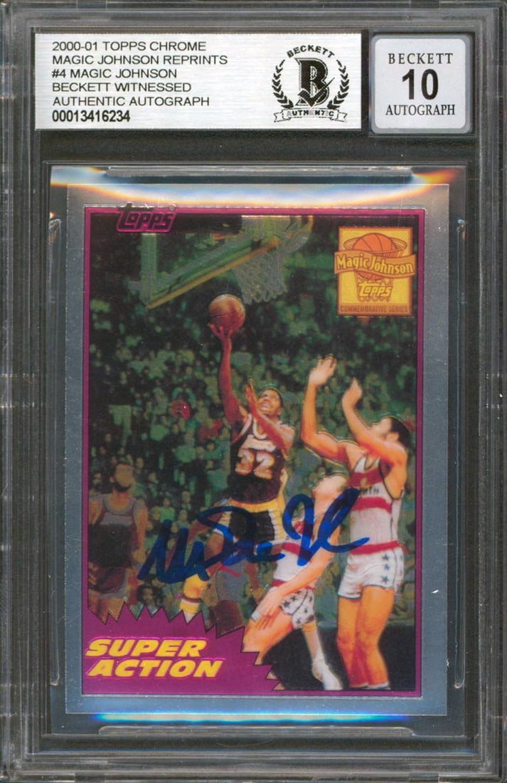 Magic Johnson Signed 2000 Topps Chrome #4 Gem Mint 10 Beckett Slabbed Lakers Card: Magic Johnson Signed 2000 Topps Chrome #4 Gem Mint 10 Beckett Slabbed Lakers Card This 2000 Topps Chrome #4 card featuring Magic Johnson has been personally signed by the legendary Los Angeles Lakers 