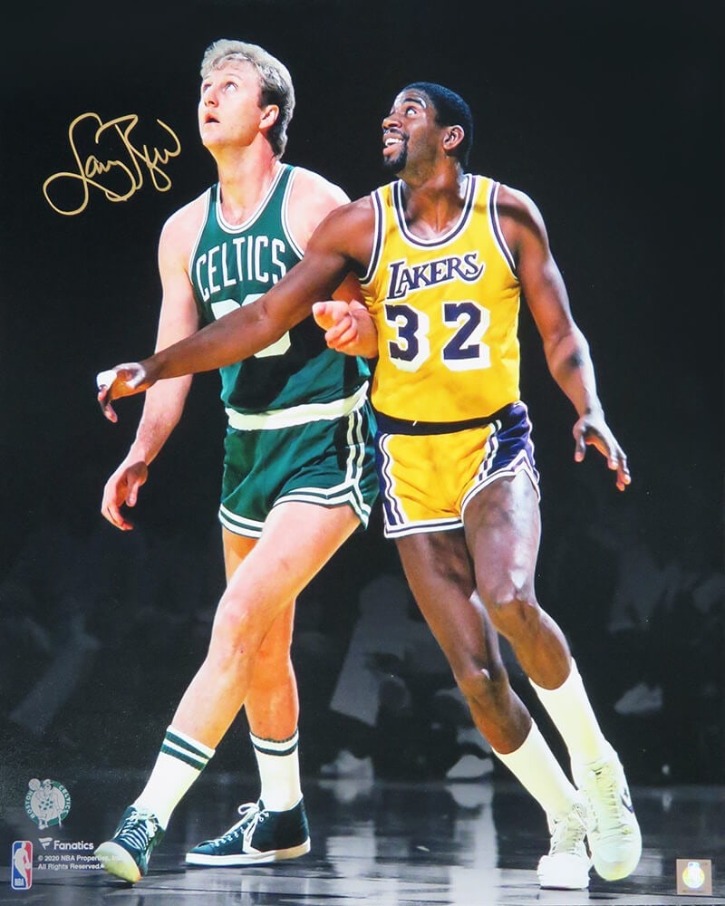 Larry Bird Signed 16x20 Celtics Photo with Magic Johnson COA: Larry Bird Signed 16x20 Celtics Photo with Magic Johnson COA This remarkable 16x20 photo captures Larry Bird in action with Magic Johnson, showcasing a pivotal moment in NBA history. The photograph is
