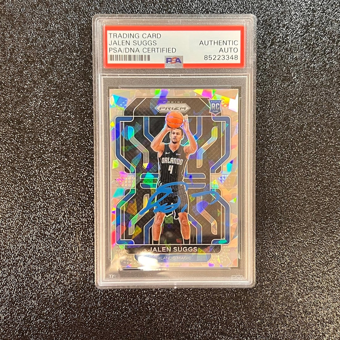Jalen Suggs 2021-22 Panini Prizm #314 Signed Card PSA Authenticated: Jalen Suggs 2021-22 Panini Prizm #314 Signed Card PSA Authenticated Enhance your collection with this authentic 2021-22 Panini Prizm #314 card signed by Jalen Suggs of the Orlando Magic. The autograph